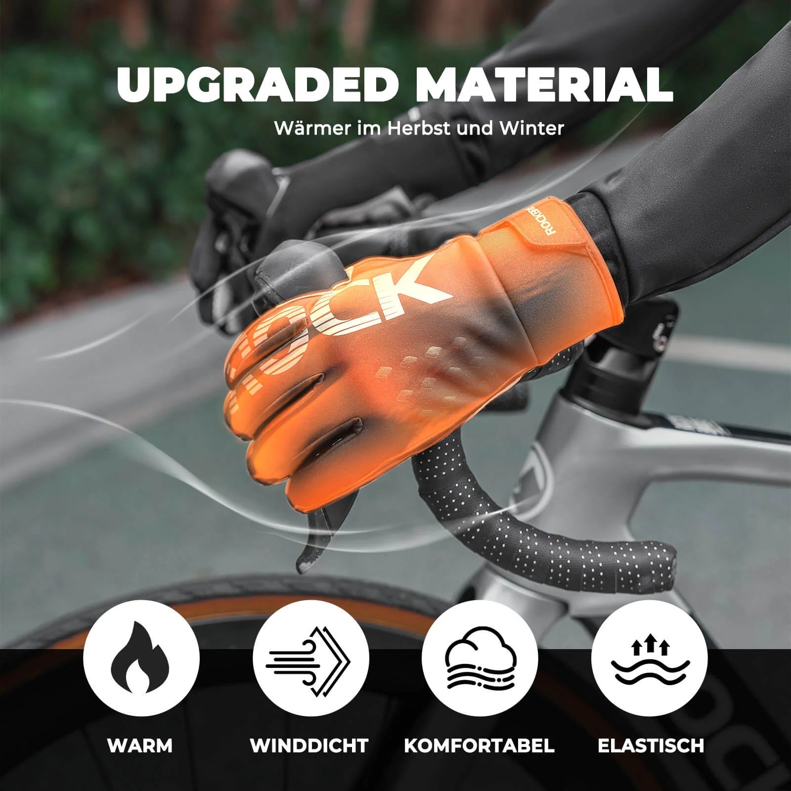 ROCKBROS Winter-Fahrradhandschuhe am Lenker – warm, winddicht und elastisch (orange).