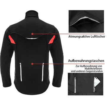 Rückansicht der ROCKBROS Winterjacke mit atmungsaktiven Lüftungsschlitzen und Taschen.