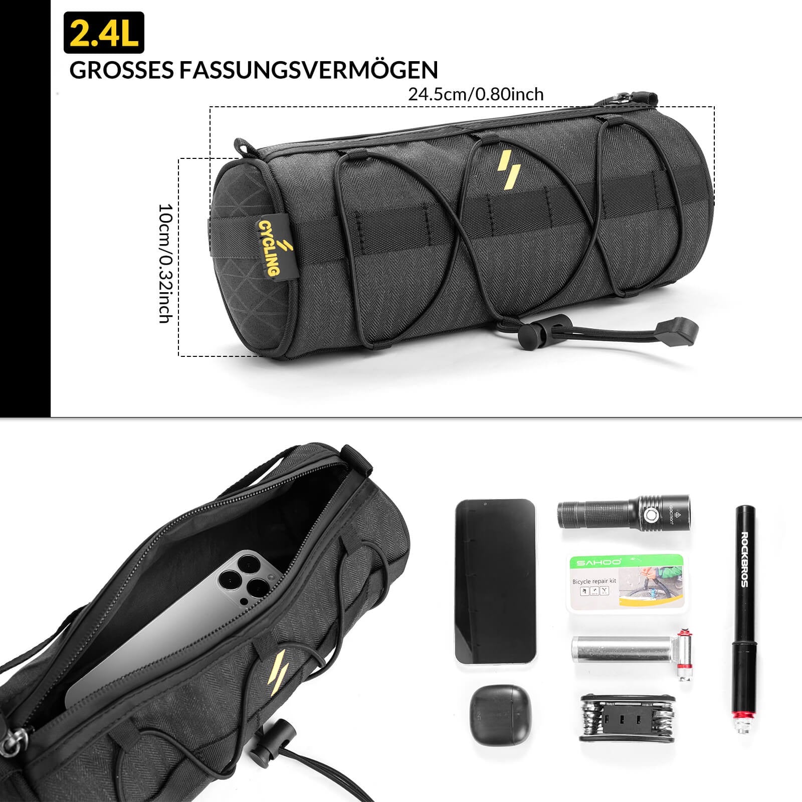 ROCKBROS Lenkertasche 2,1L mit Schultergurt für MTB, Rennrad, Gravel & E-Bike