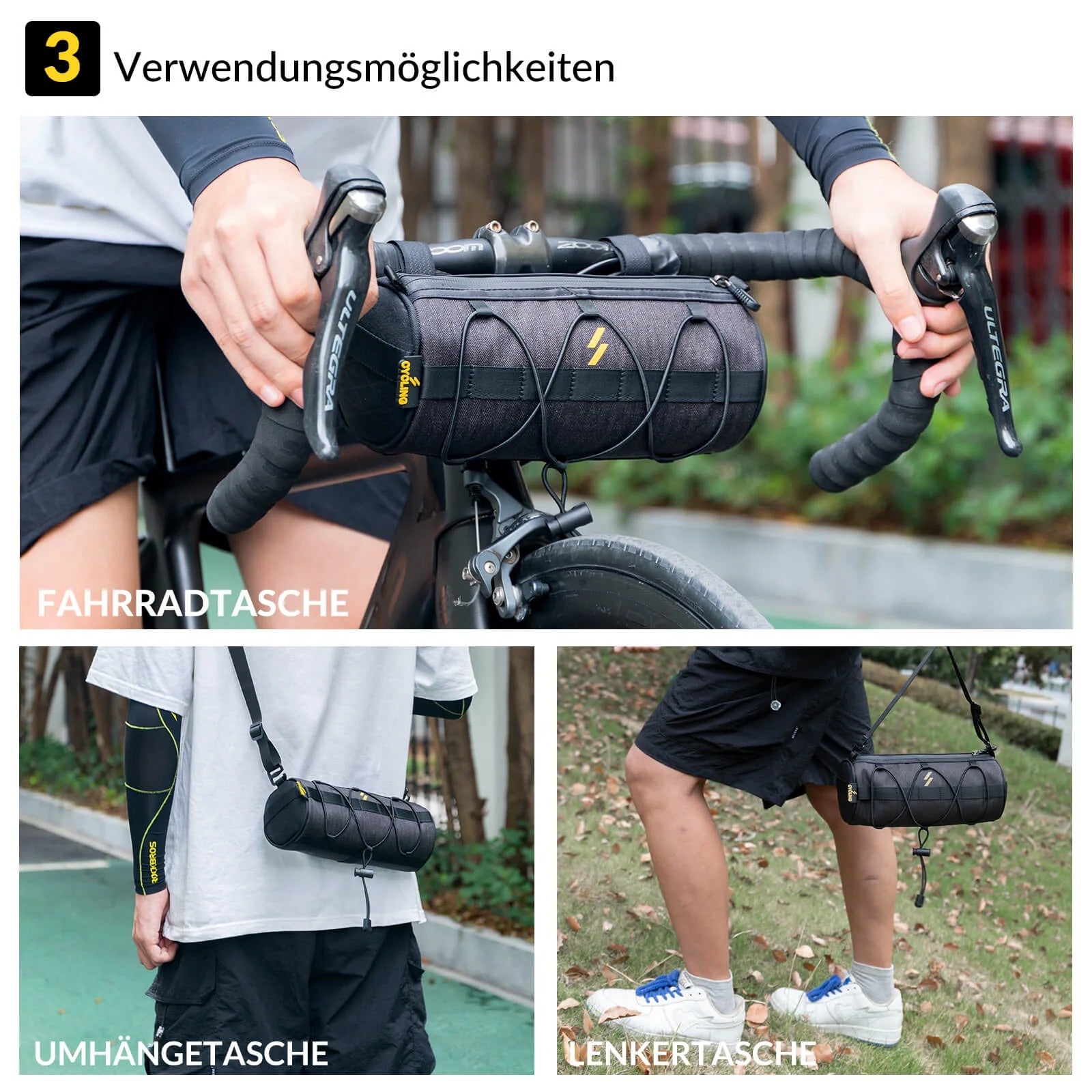 ROCKBROS Lenkertasche 2,1L mit Schultergurt für MTB, Rennrad, Gravel & E-Bike