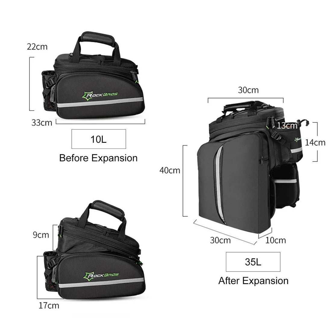 ROCKBROS Fahrrad Gepäckträgertasche 17–35 L – Wasserdicht mit Regenschutz