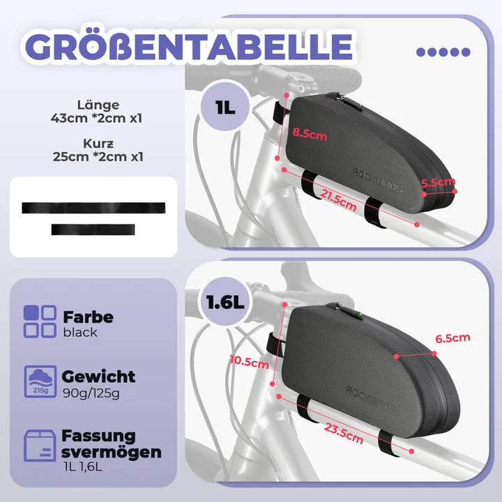 ROCKBROS Fahrradtasche Rahmentasche – Wasserdicht & Staubdicht, 1 L / 1,6 L
