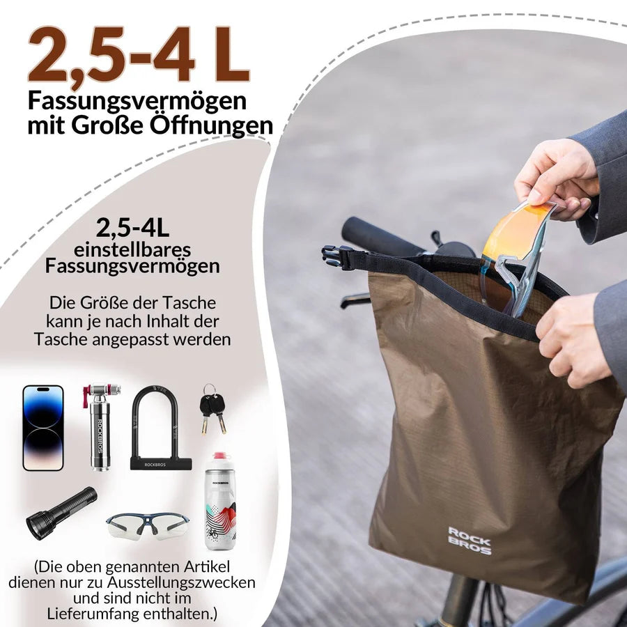 ROCKBROS Wasserdichte Lenkertasche 2,5–4 L – Fahrradkorb mit Klettverschluss