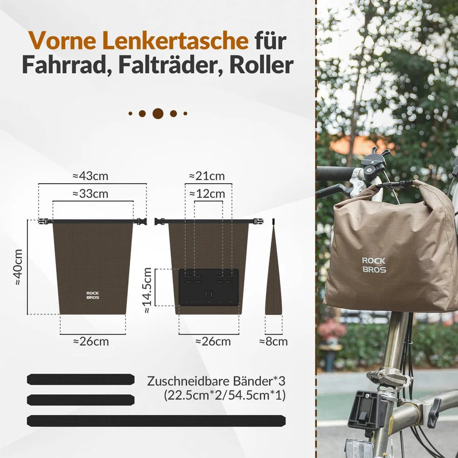 ROCKBROS Wasserdichte Lenkertasche 2,5–4 L – Fahrradkorb mit Klettverschluss