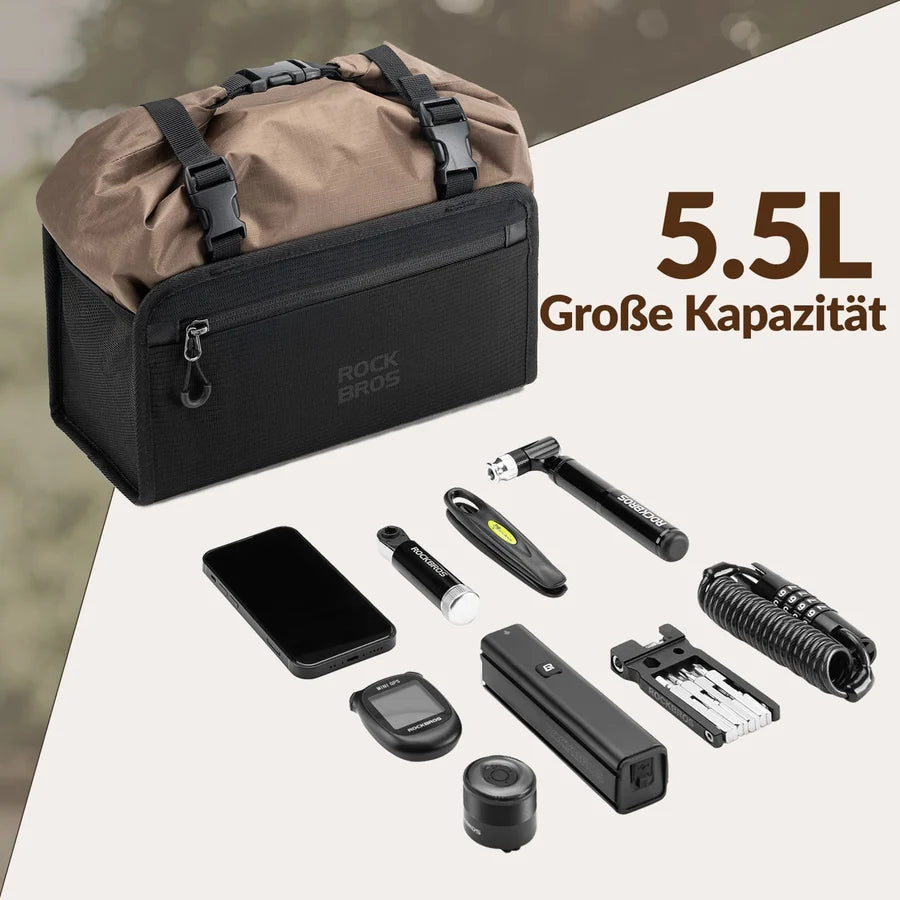 ROCKBROS Wasserdichte Lenkertasche 5,5 L – Abnehmbarer Fahrradkorb